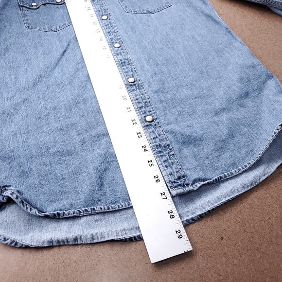 ZARA 1975 Chambray Shirt Men M Blue Pearl Snaps Long Sleeve Western Streetwear - Picture 7 of 13